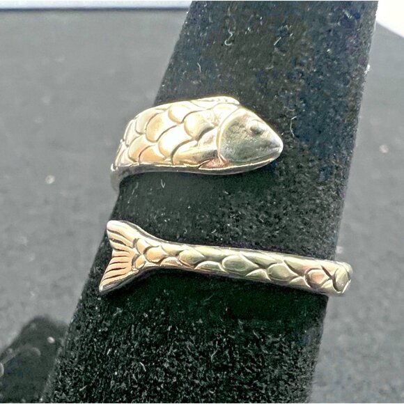 Alex and Ani Gold Vermeil Fish Wrap Ring 7.5 Adjustable 14k GP Sterling Silver - Picture 1 of 8